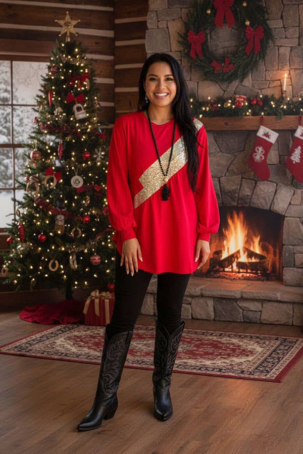 Red long sleeve blouse w/gold sequin BQ11979 (ES11)