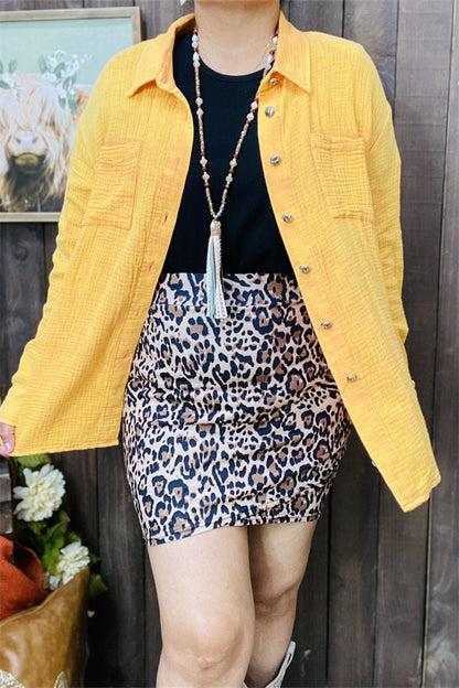 Western yellow long sleeve women's boutique blouse w/buttons-up XCH15255