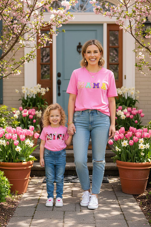 Women t-shirt wholesale "MAMA" embroidery short sleeves women tops DLH13612