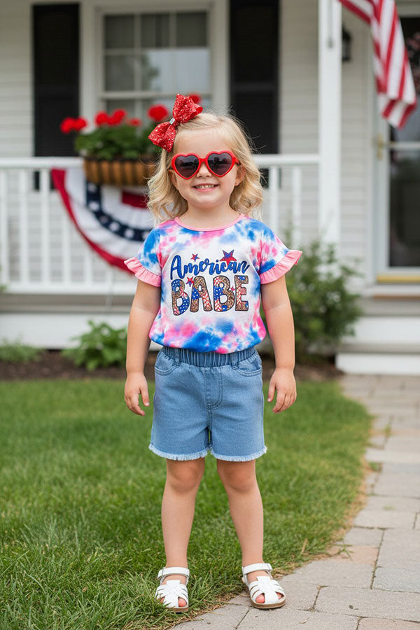 AMERICAN BABE 4th July short sleeve girls top XCH0899-7H