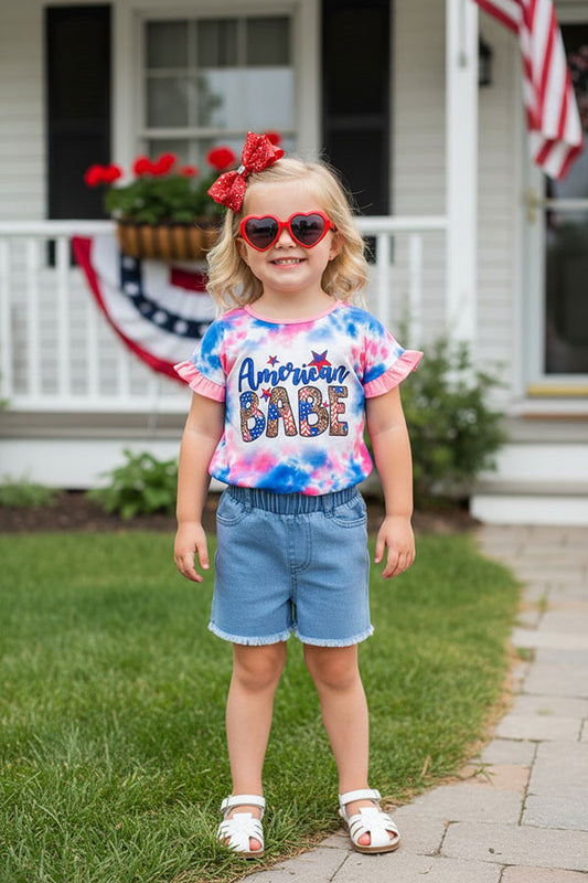 AMERICAN BABE 4th July short sleeve girls top XCH0899-7H
