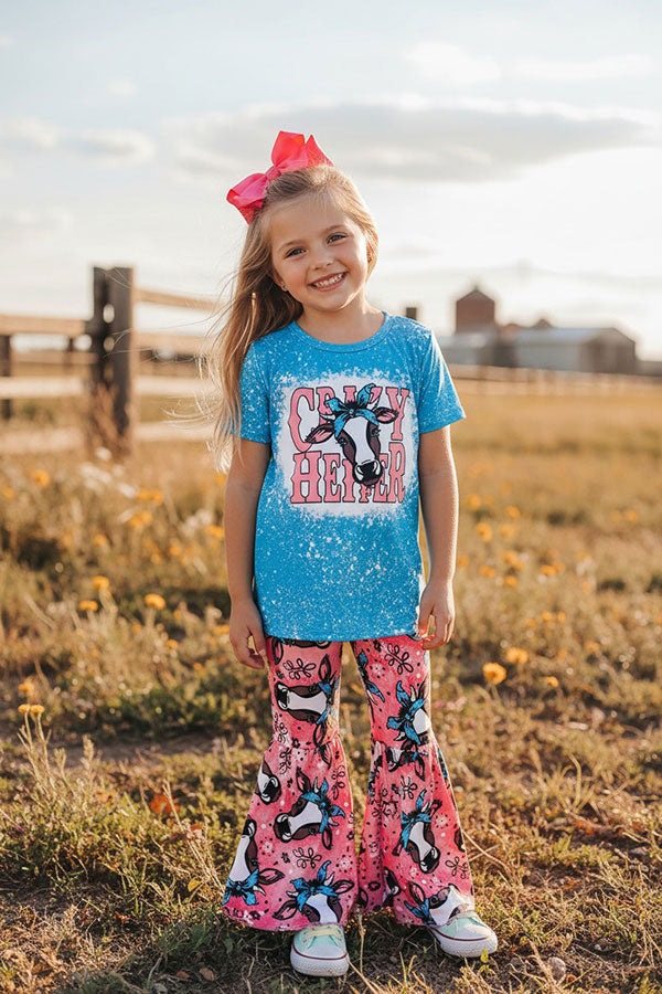 Western CRAY HEIFER girls top & bell bottoms girls boutique set 1101WY