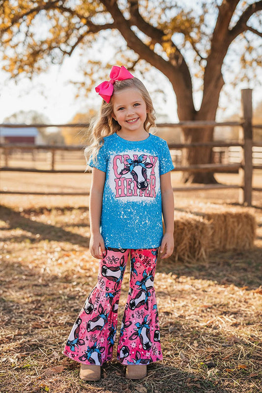Western CRAY HEIFER girls top & bell bottoms girls boutique set 1101WY