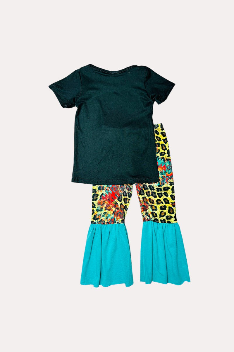 Western COWBOY TAKE ME AWAY Leopard & turquoise girl's boutique set 1119WY