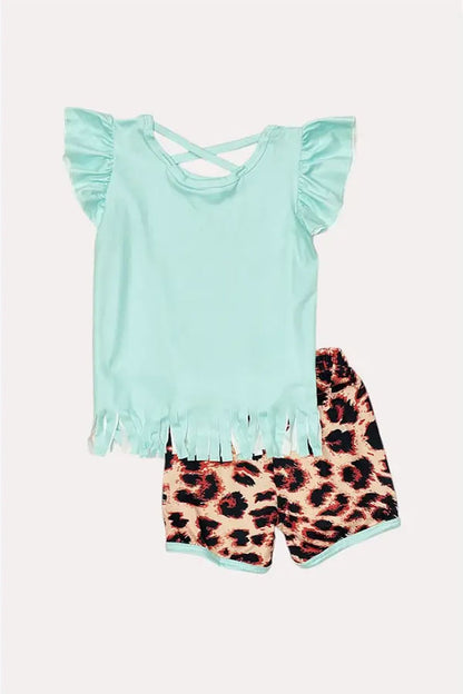 Western MOODY cow printed top leopard shorts girls boutique set 1133WY