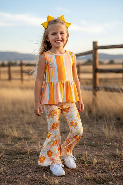 Western chic floral pant 2pcs girls bouituqe set 1135WY (A5S9)