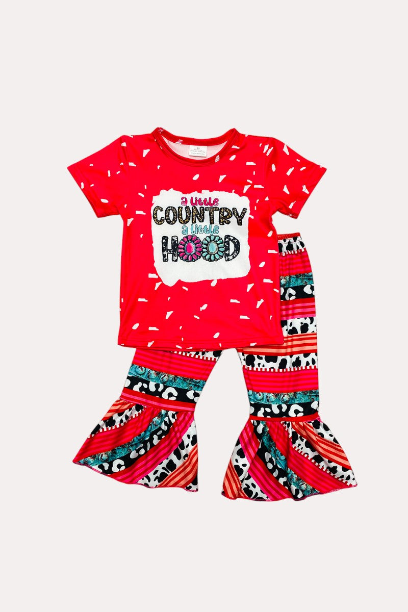 11585MZ "A LITTLE COUNTRY, A LITTLE HOOD" bright pink girls set