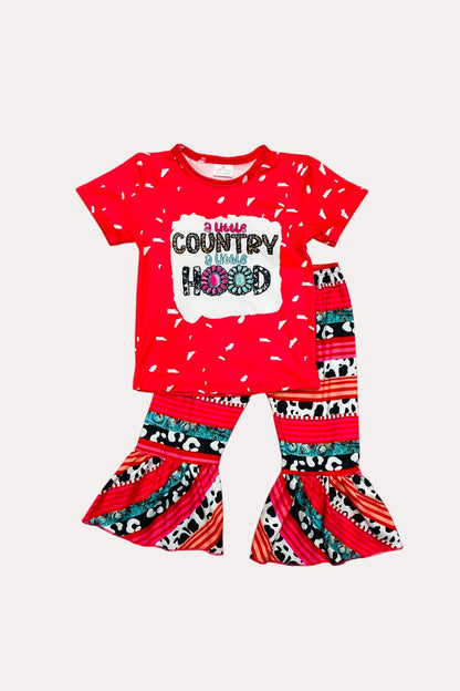 11585MZ "A LITTLE COUNTRY, A LITTLE HOOD" bright pink girls set