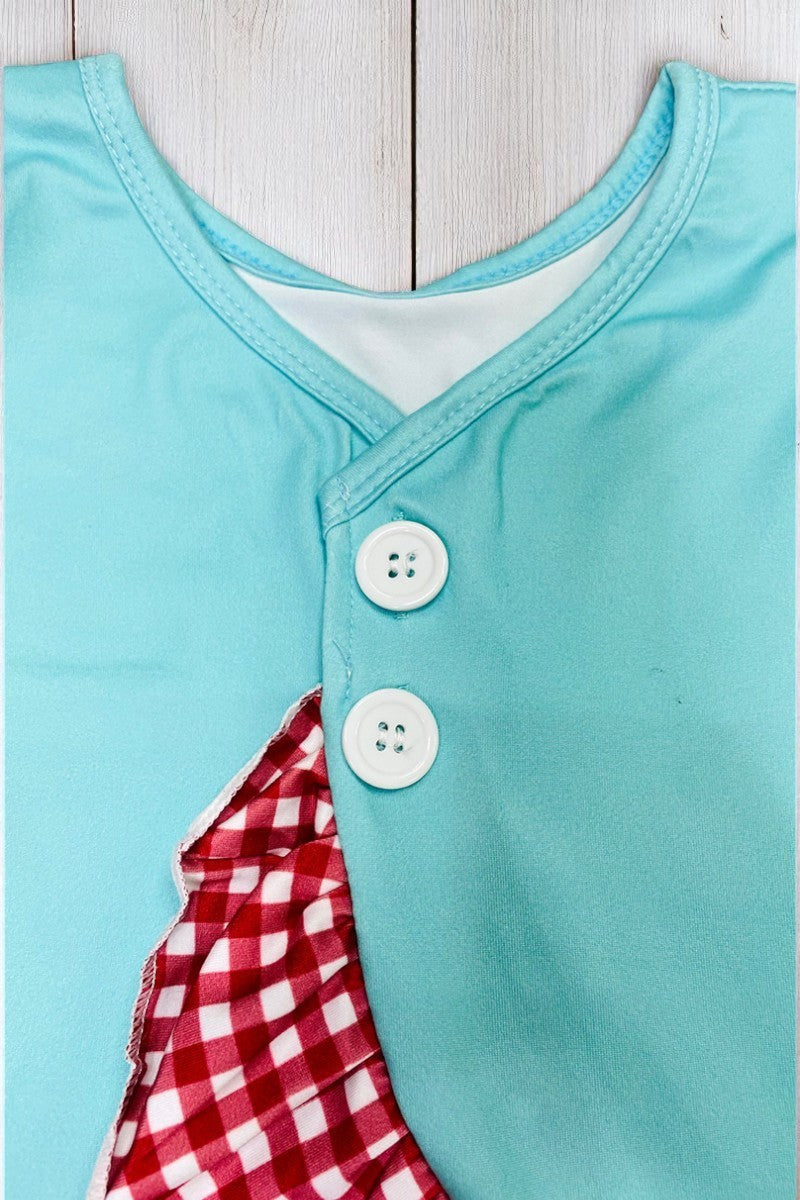 Trendy "HELLO SUMMER" aqua & red checkered girls boutique set 1161WY