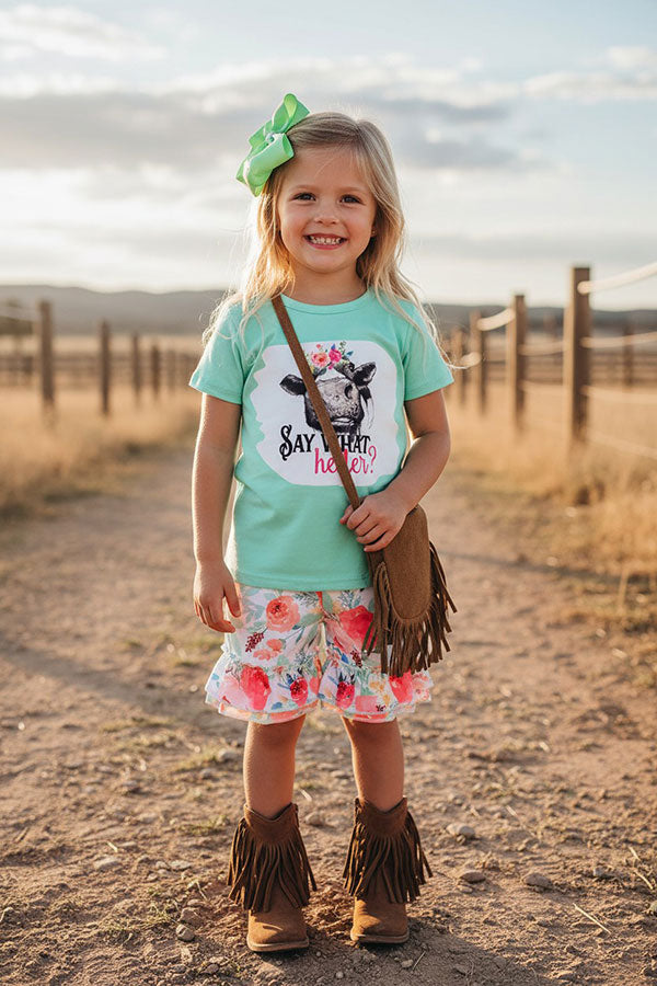 Western "SAY WHAT HEIFER" cow & floral girls boutique set 1163WY