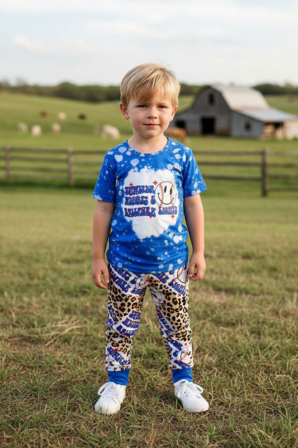 Western blue baseball & leopard printed kids boutique set 11898MZ
