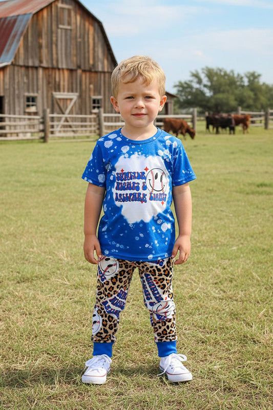 Western blue baseball & leopard printed kids boutique set 11898MZ