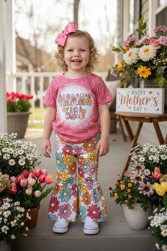 11906MZ Mama's girl flower print blush girls clothing sets