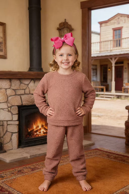 Mauve pink sherpa top bottom 2pc sets DLH2667