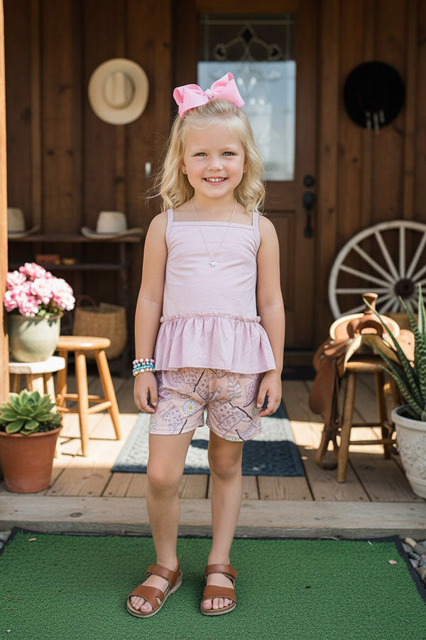 Western cream top boots print shorts 2pc girls boutique sets 12373MZ