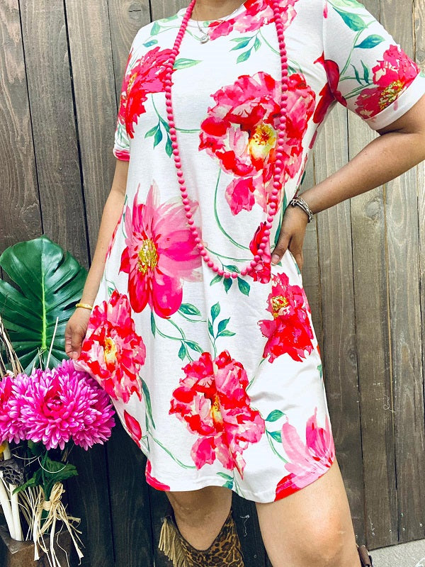 Floral multi-printed short sleeves women dresses YMY13143