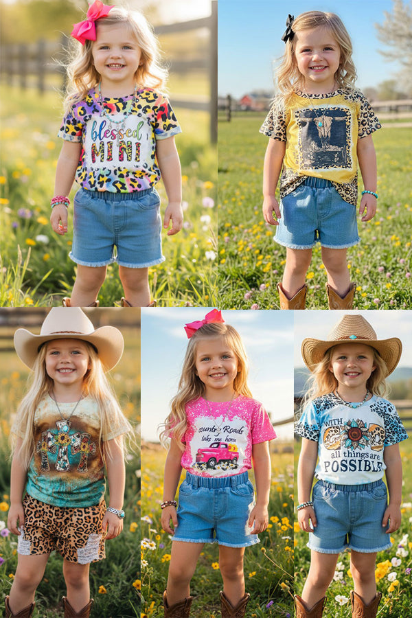Western patterns mix style $17.5 for 5pcs short sleeve girls boutique top, Brand New