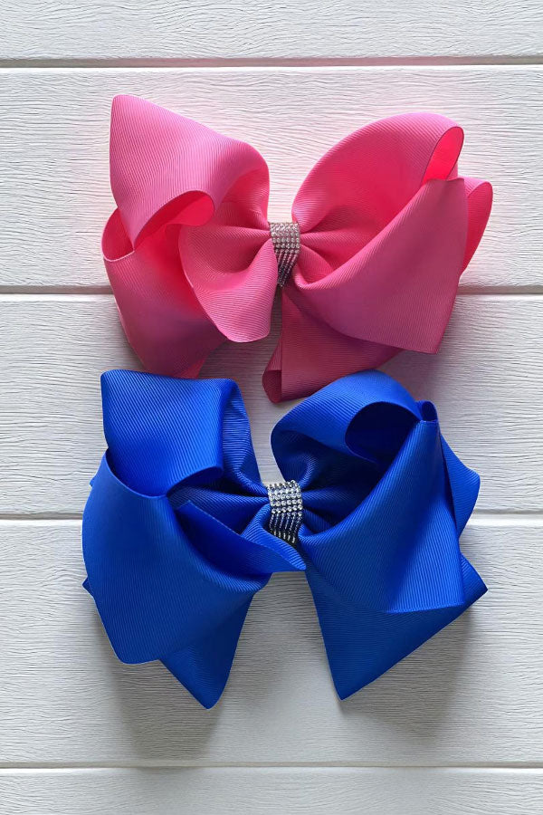 Pink double layer hair bows 7.5" with rhinestones (4PCS/$10.00)