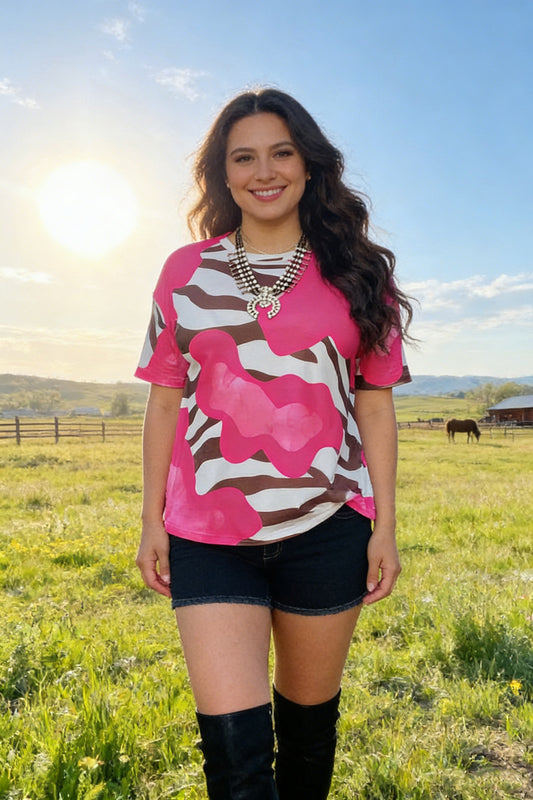 XCH15809 Zebra printed short sleeve women tops