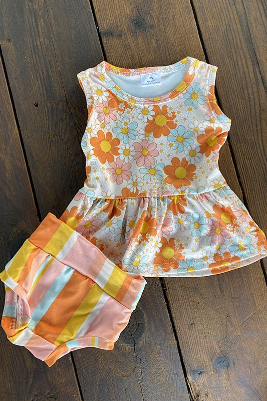 Peach floral & stripped sleeveless baby set 1152WY