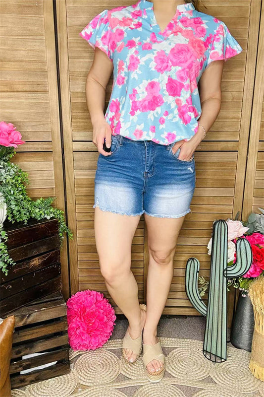 S017 Denim washed white blue women shorts