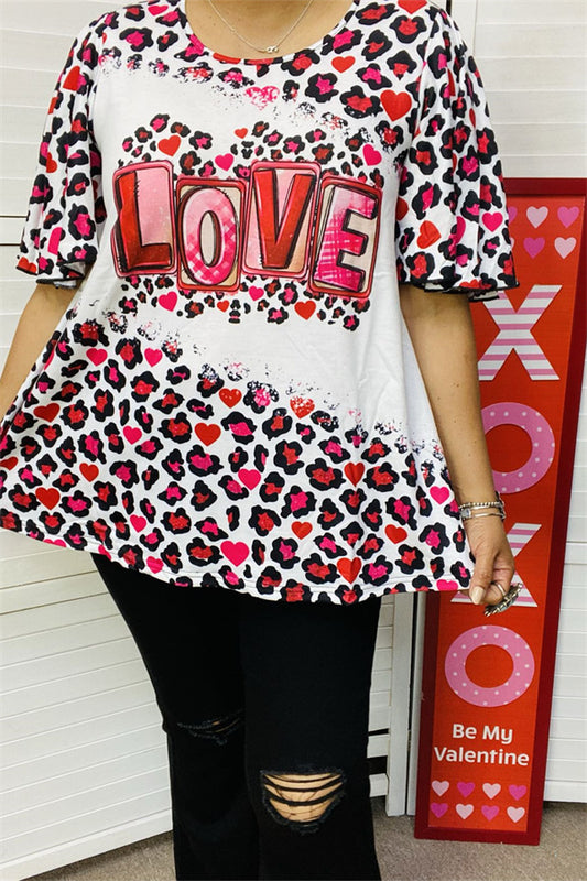 XCH14606 LOVE leopard printed short sleeve t-shirt