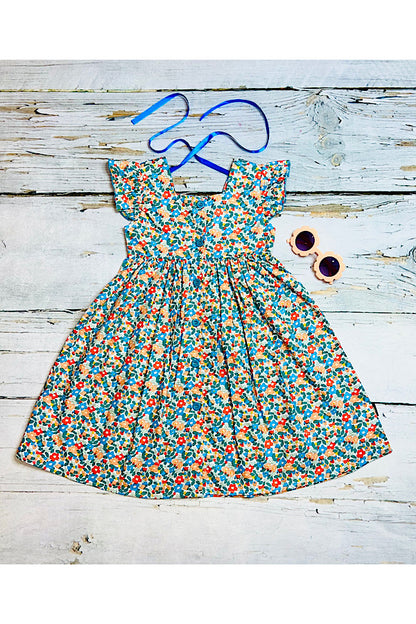 Flutter short sleeve floral print summer girls dress  230122M