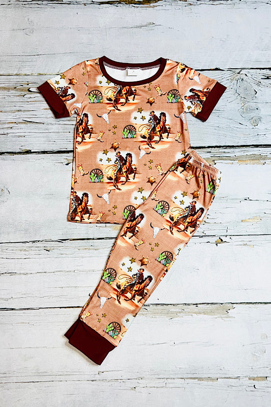 Western horse print two piece girls clothing sets 1122WY