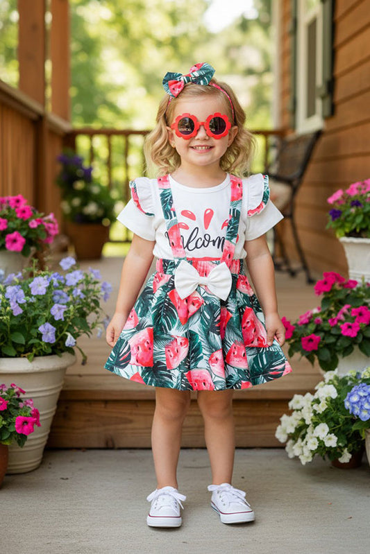 Watermelon short sleeve top & skirts girls outfit sets 230125M
