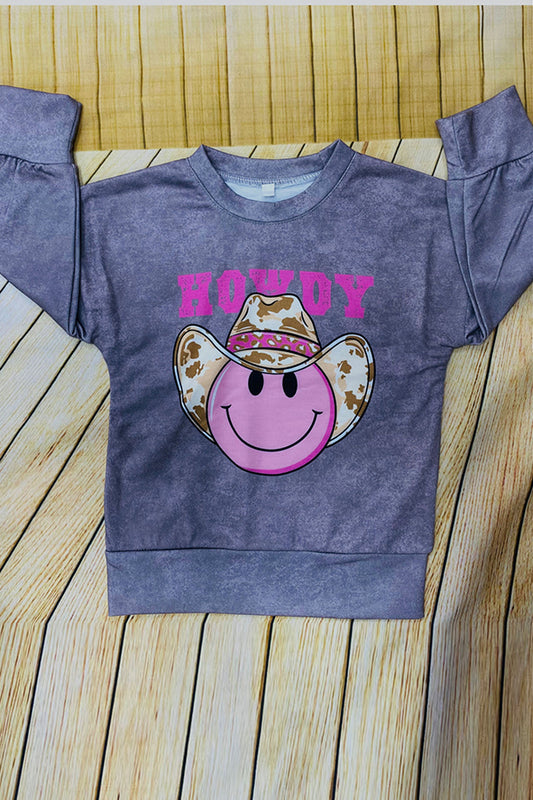 "HOWDY" smile face long sleeve pullover DLH2541