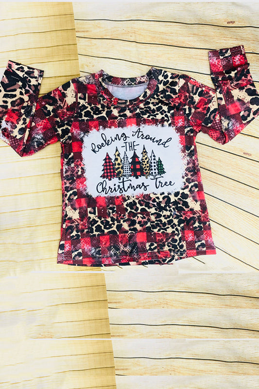 "Rocking Around THE Christmas Tree" leopard & plaid print t-shirt DLH0824-16