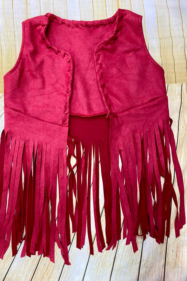Solid suede vest cardigan with tassels DLH2681