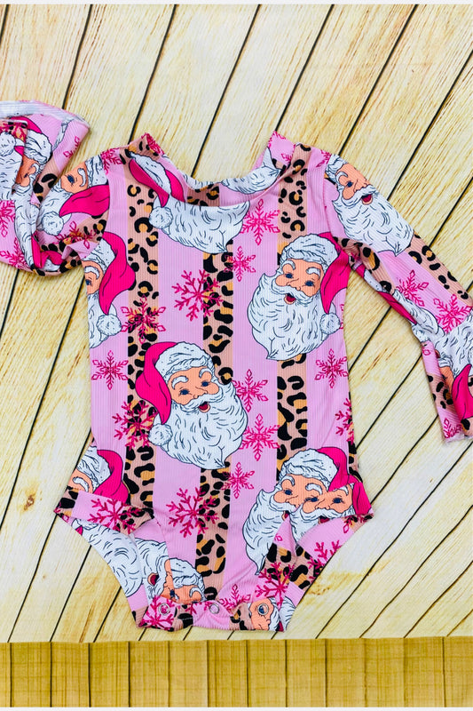 Leopard print Santa & Snowflake baby rompers DLH2558