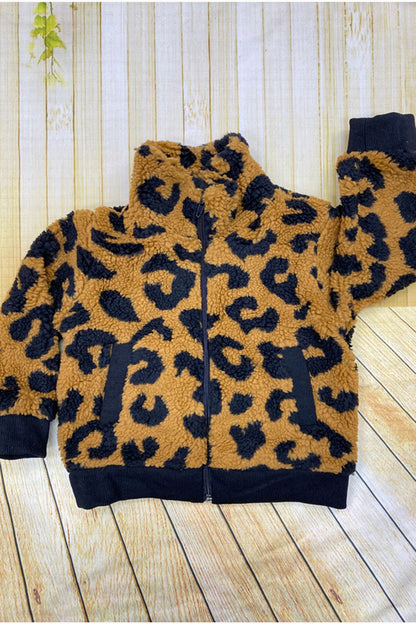 Kids Black/brown leopard print girls jacket DLH2644