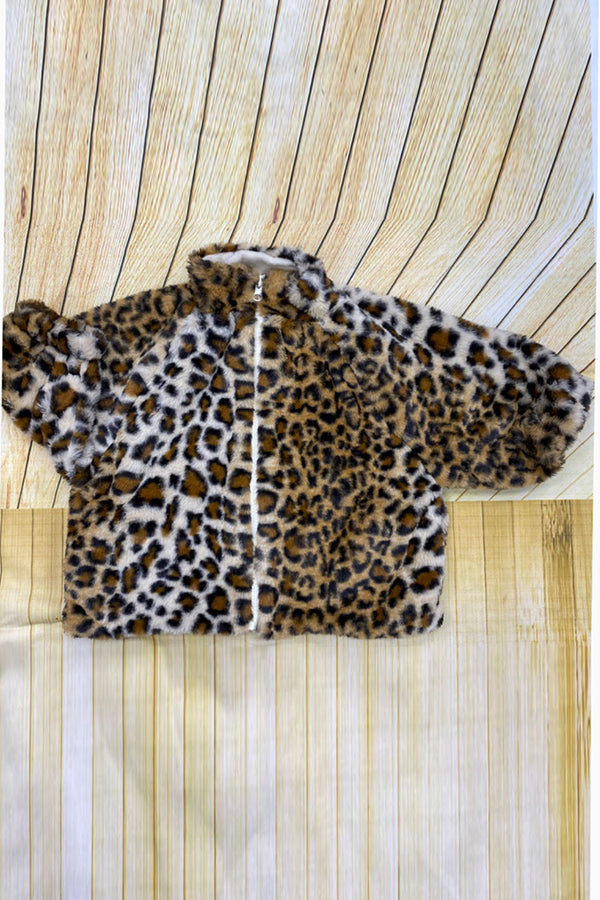 Leopard print fleece girls jacket DLH2555
