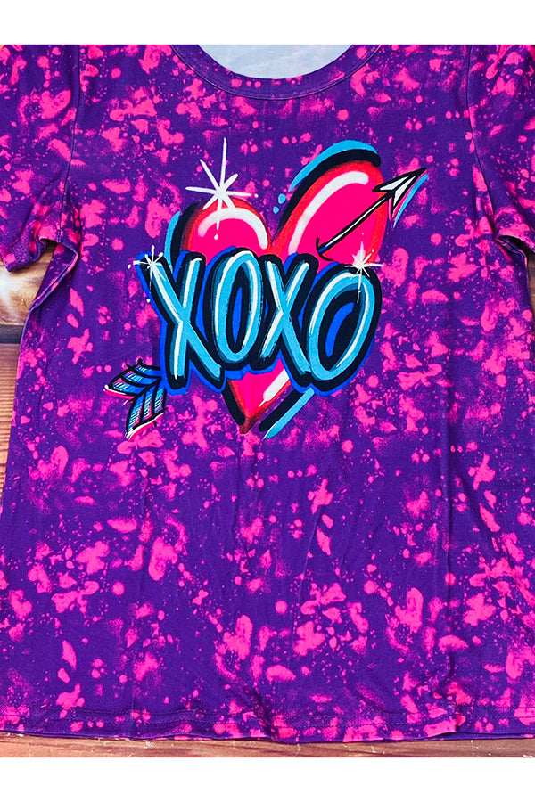 "XOXO" heart print short sleeve girls shirt XCH0011-7H