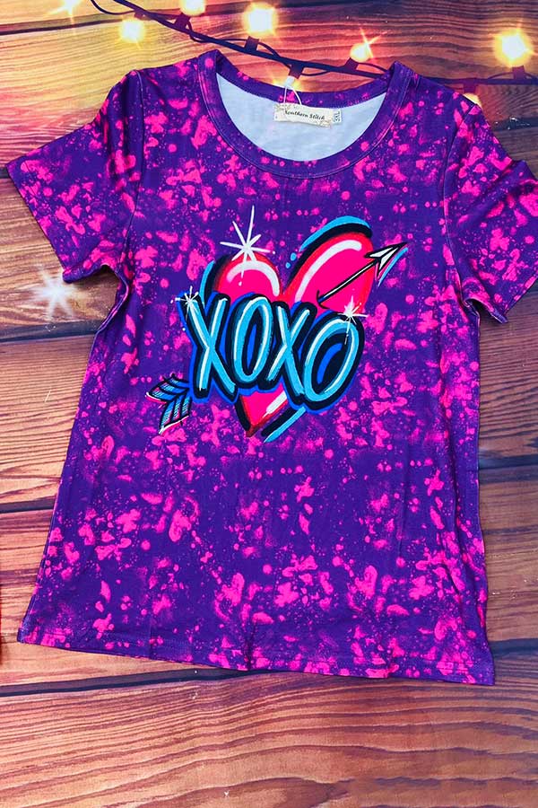 "XOXO" heart print short sleeve girls shirt XCH0011-7H