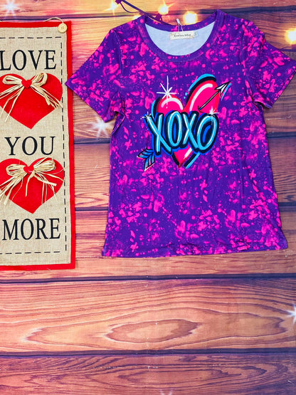 "XOXO" heart print short sleeve girls shirt XCH0011-7H
