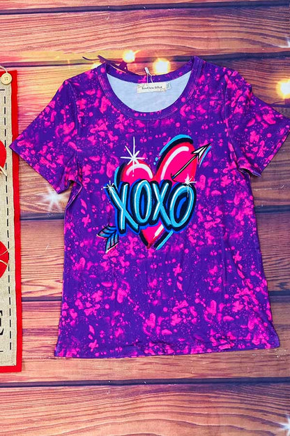 "XOXO" heart print short sleeve girls shirt XCH0011-7H