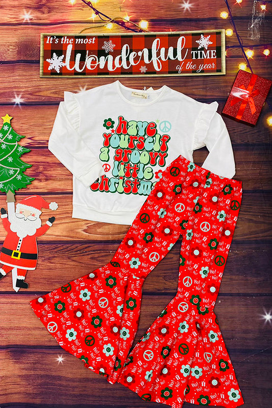 XCH0018-9H "have yourself a groovy little Christmas" Top pant 2pc sets