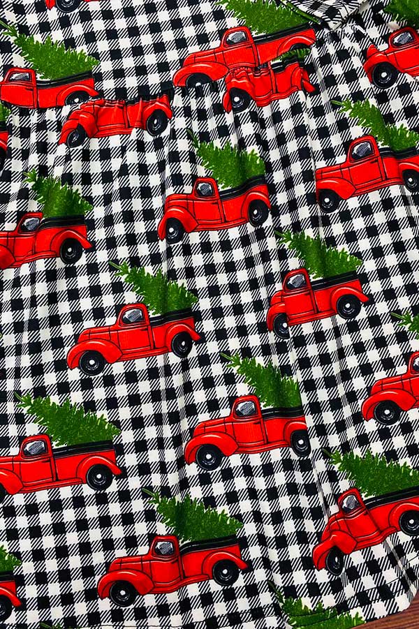 Christmas Red truck & tree & plaid long sleeve girls boutique dress XCH0017-8H