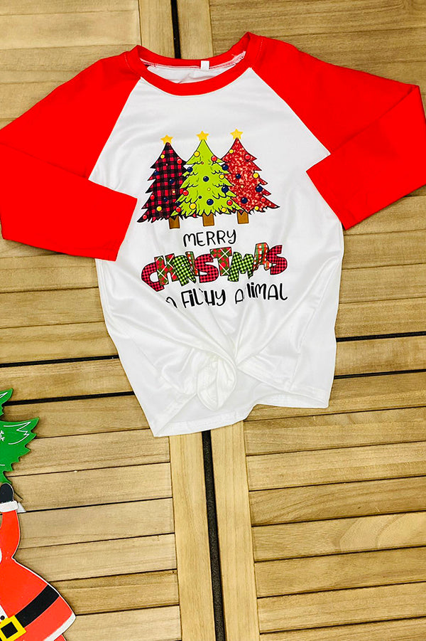 DLH2687 Kids "MERRY CHRISTMAS YA FILTHY ANIMAL" Raglan sleeve t-shirt