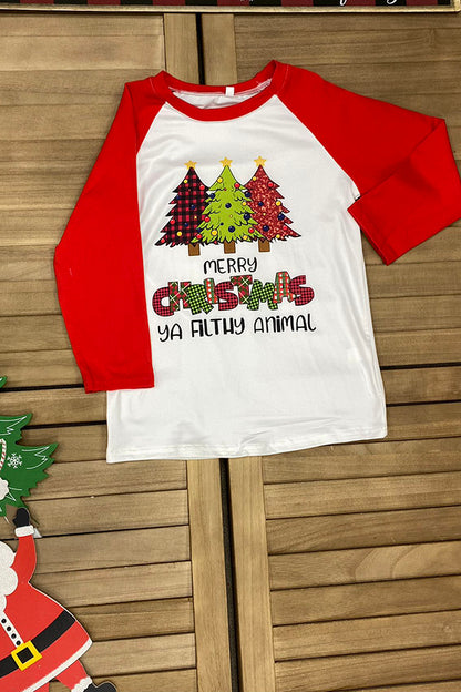 DLH2687 Kids "MERRY CHRISTMAS YA FILTHY ANIMAL" Raglan sleeve t-shirt