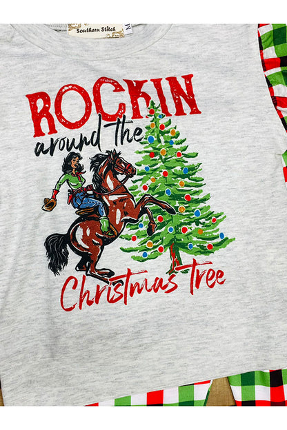 “ROCKIN around the christmas tree” horse print bottom 2pc sets XCH0018-5H