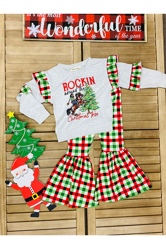 “ROCKIN around the christmas tree” horse print bottom 2pc sets XCH0018-5H