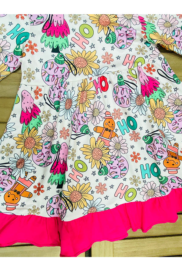 Flower & Ball & Ho multi color print long sleeve dress XCH0017-11H