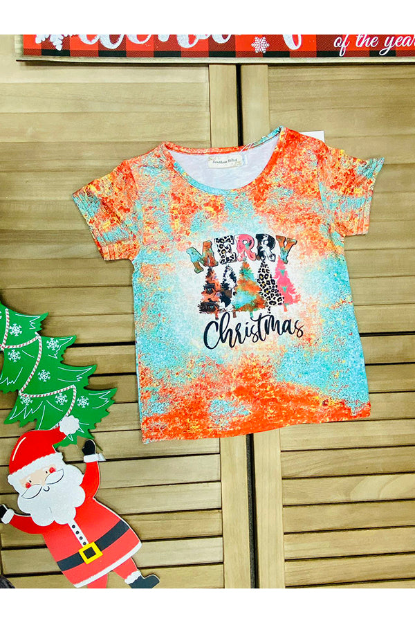 “Merry Christmas" Trees Print Short sleeve T-shirt XCH0722-21H