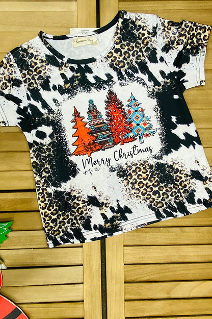 XCH0722-12H Kids "Merry Christams" paisley trees girls t-shirt