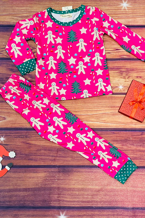 Trees & Snowman & Stars print Christmas pajamas 2pc set XCH0018-6H