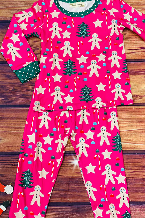 Trees & Snowman & Stars print Christmas pajamas 2pc set XCH0018-6H